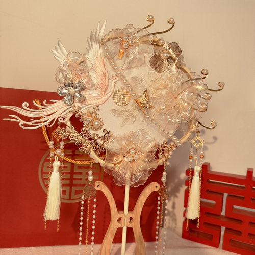 团扇结婚新娘扇子diy材料婚礼秀禾喜扇婚扇高级成品双面出嫁包邮