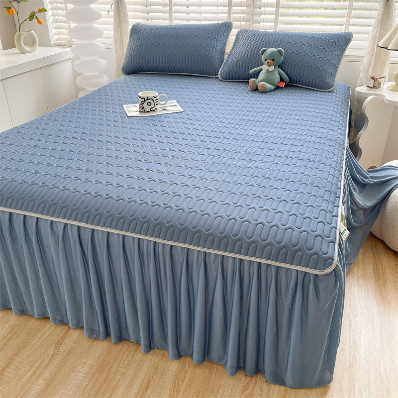 凉感丝床裙款乳胶凉席三件套纯色冰丝席单双人可折叠软席子家用夏,床上用品,乳胶席,淘宝优惠券,粉丝福利购,淘宝优惠卷