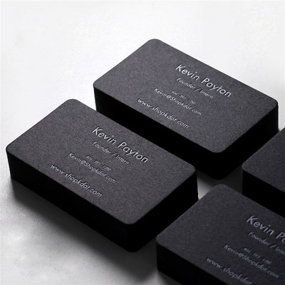 名片制作订做装饰装修公司高档设计黑色棉纸印压凹压痕圆角激光