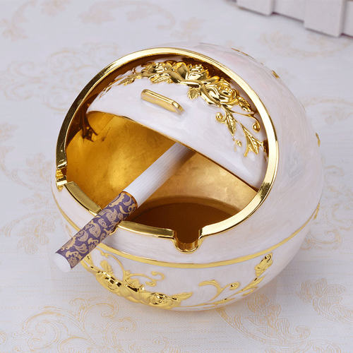 欧式带盖烟灰缸 多功能复古烟灰缸 防风烟灰缸 金属球形烟灰盅