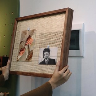 配电箱装饰画免打孔玄关墙上电表箱遮挡盒樱桃实木原木风竖款定制