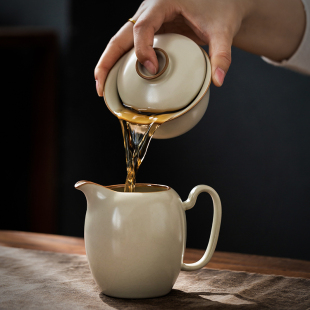 尚芳 米黄汝窑公道杯分茶器功夫茶具茶杯陶瓷茶海家用单个公杯