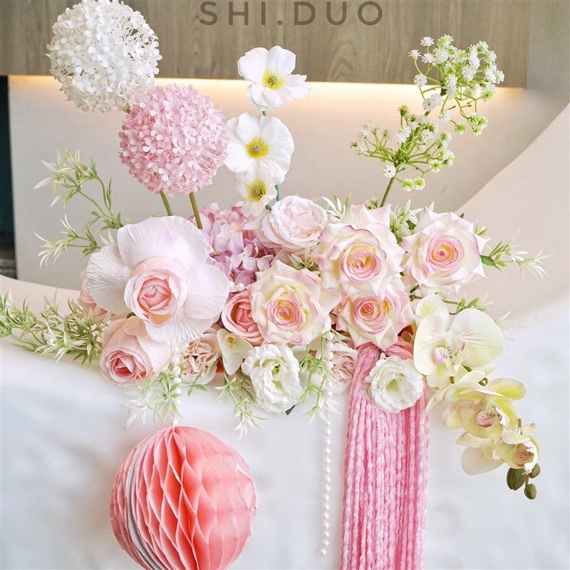 粉色婚礼仿真花桌花假花花艺迎宾牌水牌仿真花艺婚房装饰摆件,家居饰品,婚庆/商业花艺,淘宝优惠券,粉丝福利购,淘宝优惠卷