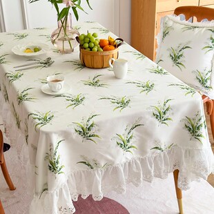 铃兰桌布清新田园氛围感餐桌布艺法式 荷叶边长方形茶几圆台布定制