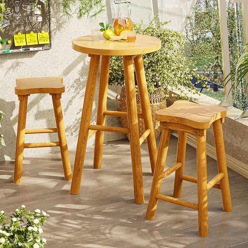 实木阳台靠窗高脚餐桌椅酒吧圆形桌子家用休闲吧台小圆桌凳子组合