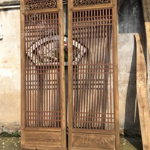东阳木雕 仿古门窗 做旧2.5米格子大门 中式实木栅栏格子隔断定做