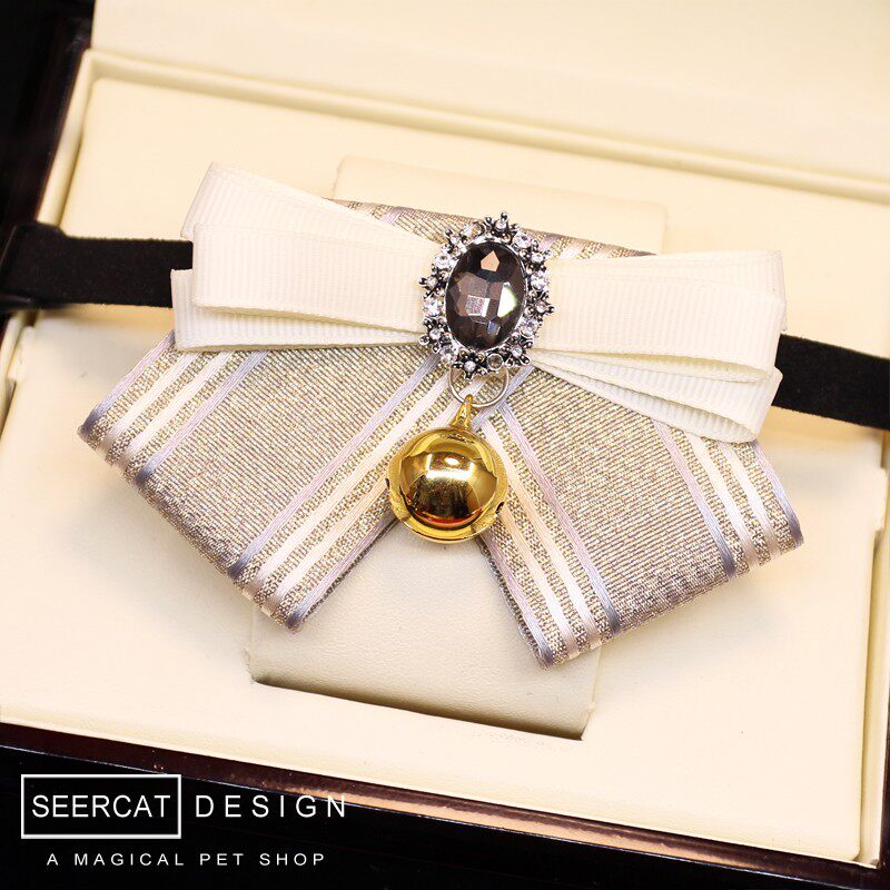 小色猫 手工宠物气质学院风领结蝴蝶结猫咪项圈铃铛狗狗牌子泰迪