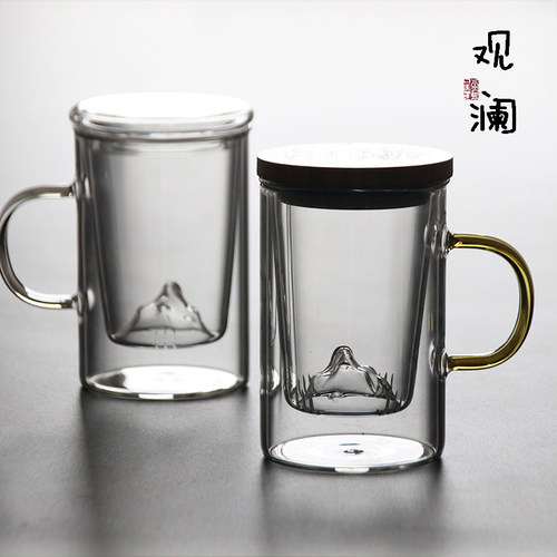 大容量透明玻璃水杯耐热男女办公泡茶杯带盖把杯子茶水分离花茶杯