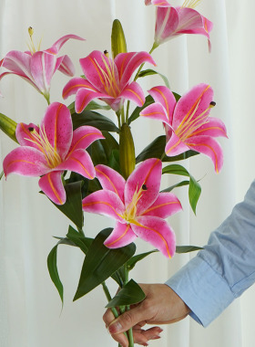 百合花仿真花假花餐桌摆设3D手感客厅婚庆装饰摆件高端花艺插花
