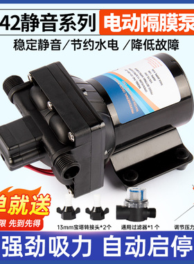 F42款静音房车水泵12V24V自吸增压泵卧式船用直流微型电动隔膜泵