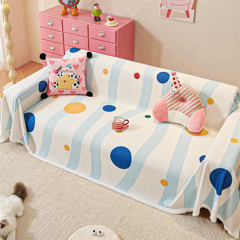 可爱卡通沙发盖布2025新款夏季凉豆豆沙发巾一整张全盖防滑防猫抓