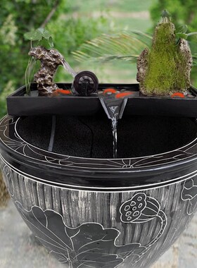 陶瓷鱼缸造景流水摆件过滤器循环增氧古法养鱼鱼盆石槽水池配件假