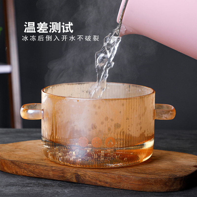 大号家用纯色透明沙拉碗泡面碗带盖双耳玻璃锅明火耐高温汤锅奶锅