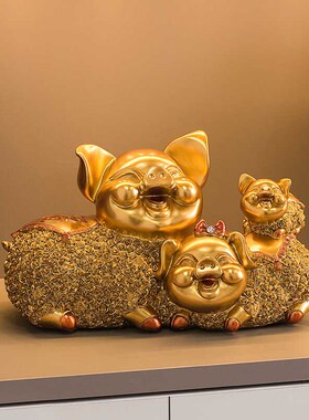 现代招财福猪吉祥物摆件家居客厅饰品创意电视柜酒柜玄关开业礼品