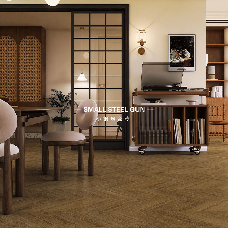 法式焦糖色全瓷600x1200鱼骨木纹瓷砖 客厅阳台卧室地板防滑地砖