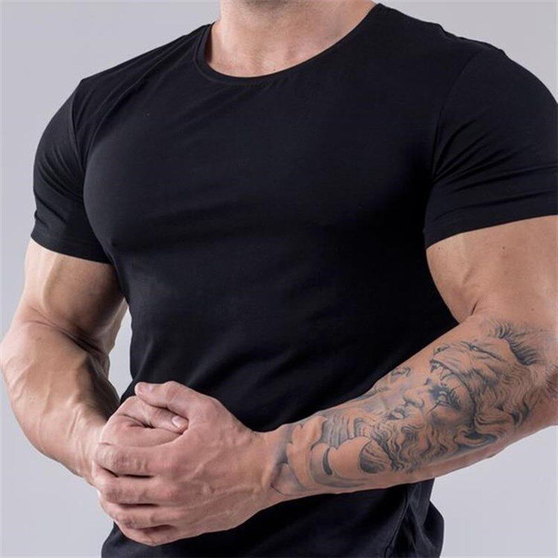 Mens Slim Fit Muscle Fitness T-shirt男式修身肌肉健身短 - 实物图