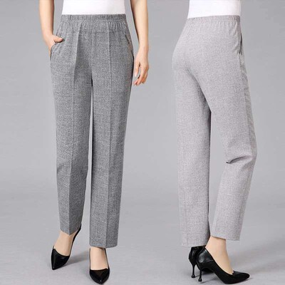 Moms summer thin cotton and linen womens pants, loose stra