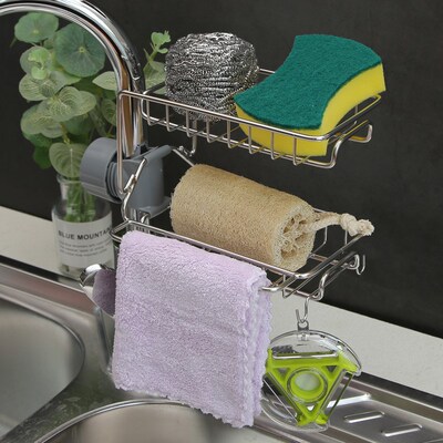 Kitchen Faucet Holder Soap Drainer Shelf Basket Organizer