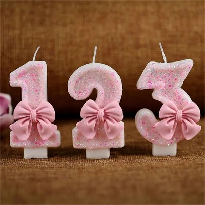 1Pcs Pink Bow Childrens Birthday Candles 0-9 Number Purple