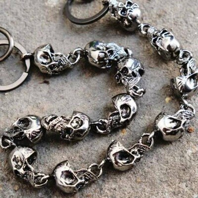 Vintage Goth Punk Heavy Waist Chain Mens Skull Keychain Wal