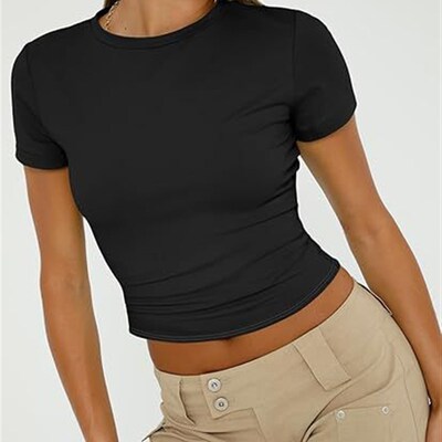 Summer Womens Pullover Tshirt Fashionable Round Neck Milk Si