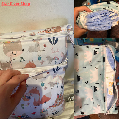 Baby Diaper Bag Cartoon Print Waterproof Wet Dry Nappy Zippe