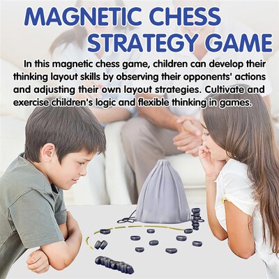 Magnetic Chess Game Magnet Game with Rope Stones Board toys