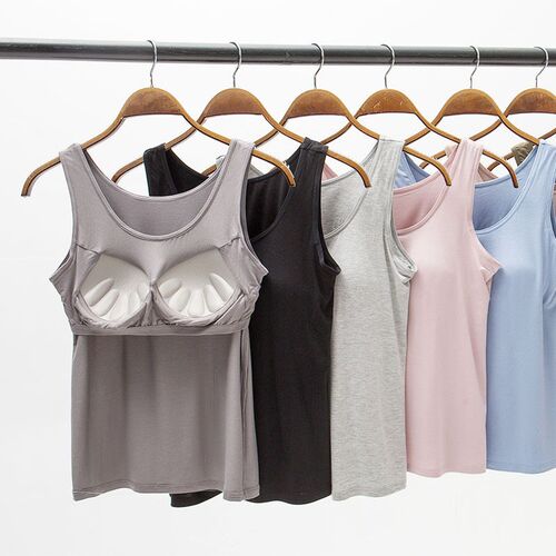 2022 Womens Vest Tops with Built In Bra Neck Vest Padded Sl