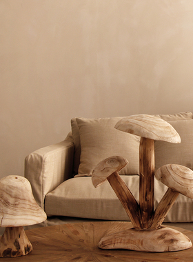 原木质蘑菇摆件侘寂风创意落地艺术品橱窗民宿客厅造景软装摆放