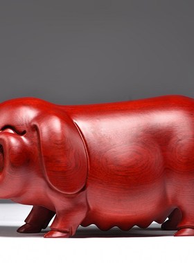 红花梨木雕猪摆件十二生肖实木质动物客厅家居桌面装饰红木工艺品