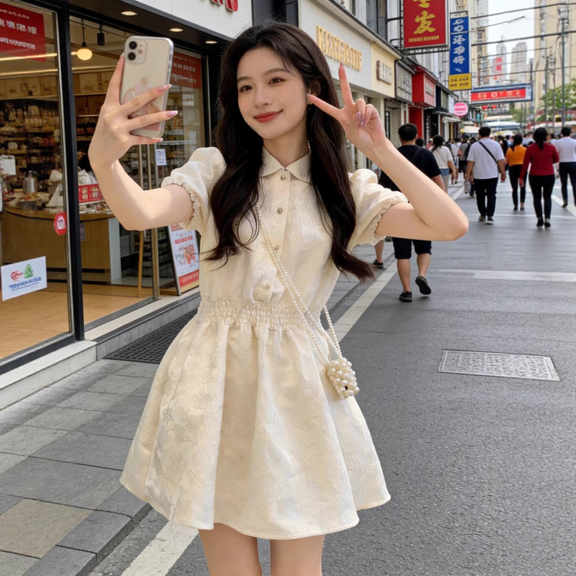 小个子娃娃领泡泡袖显高连衣裙图片