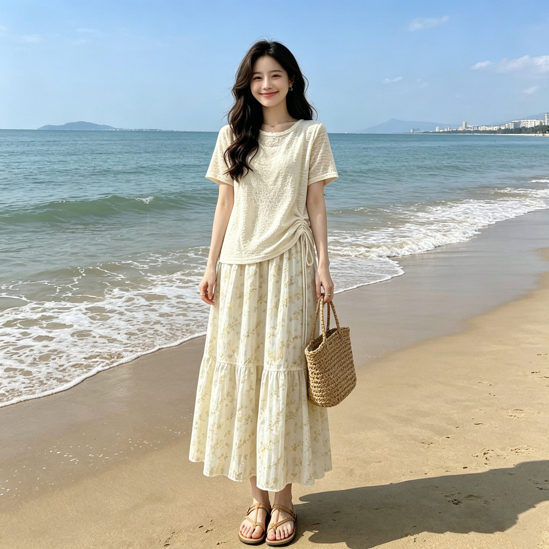 大码女装独特胖MM氛围感洋气短袖罩衫吊带背心半身裙三件套装女夏
