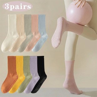 3 Pairs of Cotton Anti Slip Yoga Socks Medium Length Socks S