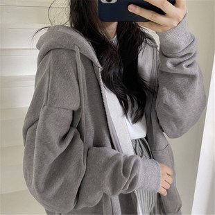 Harajuku Women Sweatshirts Korean Version Oversized Solid Zi