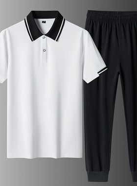 New Mens POLO Solid Color Set Summer Handsome Two-Piece Tro
