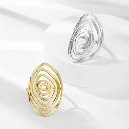 Cazador Punk Swirling Maze Womens Ring Stainless Steel Geom