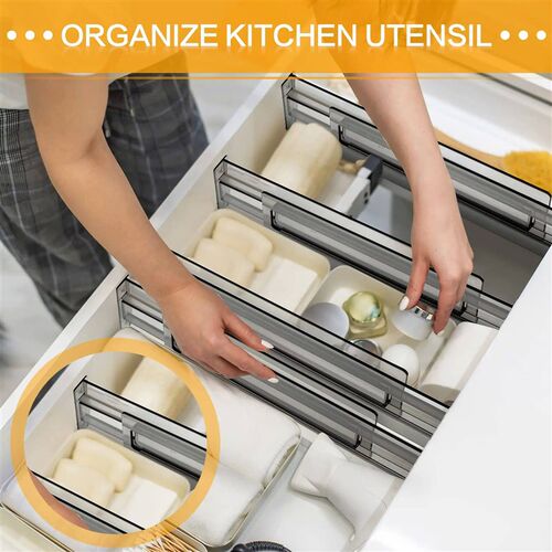 4/8pcs Drawer Dividers Organizer Expandable Grey Kitchen Dra