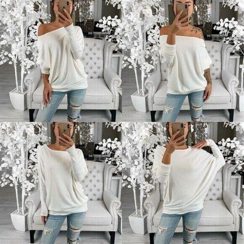 Casual Womens Loose Solid Blouse Ladies Oversized Baggy Pull