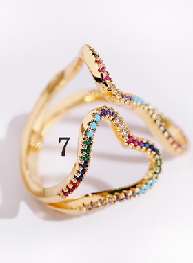 Fashion Womens Copper Flower Geometry Corful CZ Rings Femme