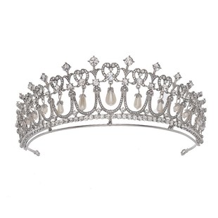 Baroque Crystal Pearl Bridal Tiaras Diana Crown Rhinestone P