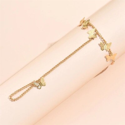 Creative Butterfly Link Chain Bracelet Connected Finger Ring