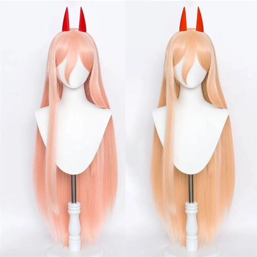 Anime Chainsaw Man Makima Power Cosplay Wig Long Orange Pink