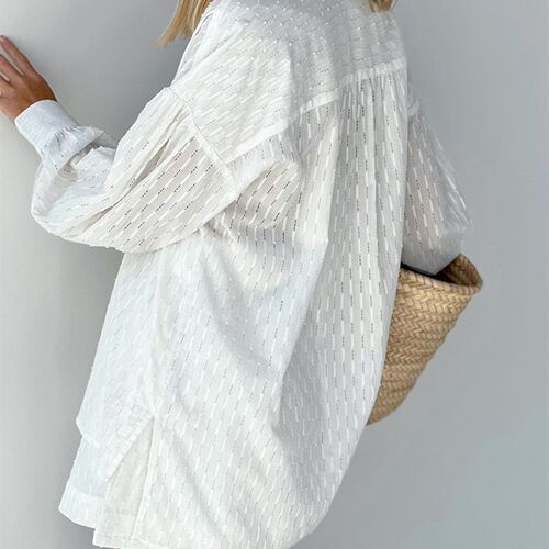 Mnealways18 White Elegant Jacquard Fabric Soft Vacation Suit