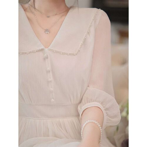 Tea Break French Niche Lapel Dress Solid Color Fairy Super F