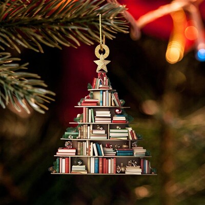 Thick Garland Christmas Tree Shape Bookshelf Pendant Books S
