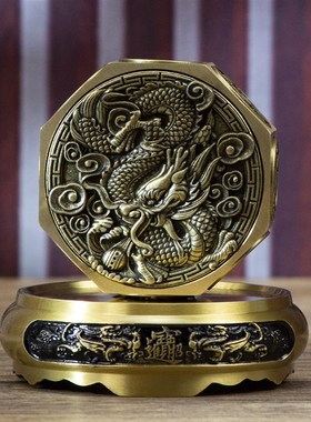 小铜记黄铜龙年八面转钱手把件八方来财赚钱解压魔方铜摆件工艺品