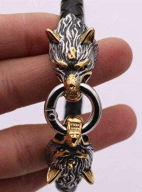 Viking Stainless Steel Wolf Head Brlet Leather Amulet Animal
