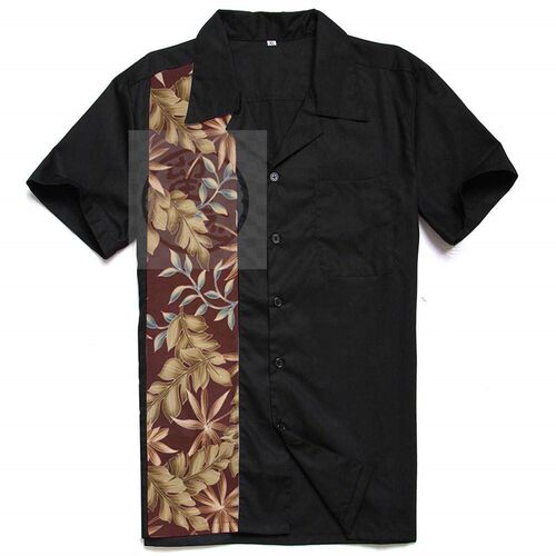 ~EBA palm leaf pattern stitching mens black short sleeve sh