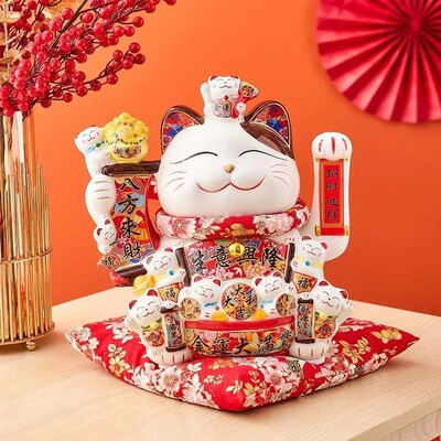 Ceramic Maneki Neko Lucky Cat Home Decor Waving Hand Cat Fen