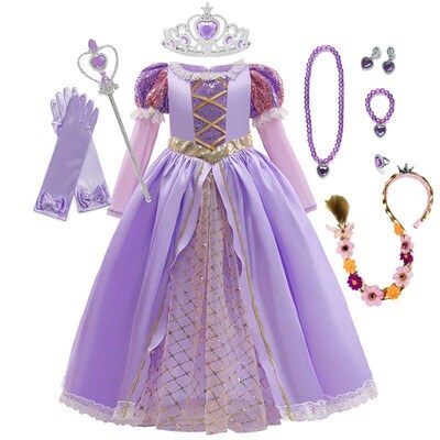 Rapunzel Dress for Girls Dress Up Fantasy Children Birthday